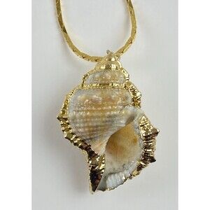 Gold Tone Snake Chain Necklace With Natural Conch Shell Pendant 17 Inch Mermaid